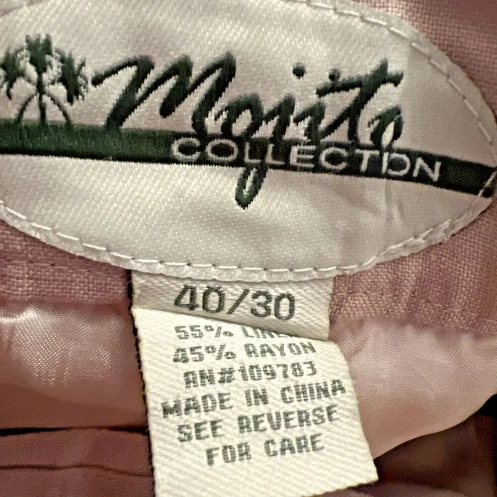Mojito Collection Linen Blend Beige Pants 40x30 Drawstring Casual Resort Coastal